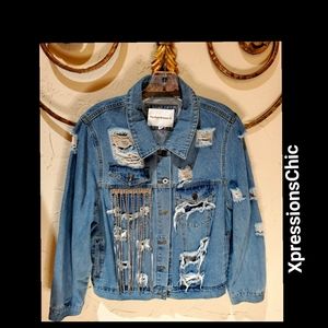 Denim Jacket w/ Rhinestone Fringe